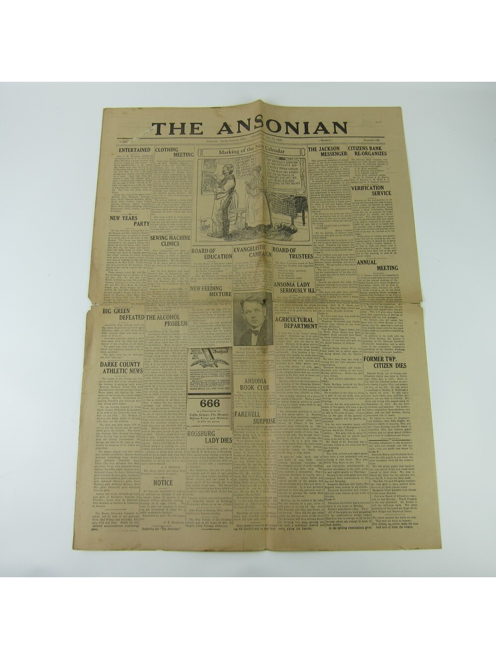 The Ansonian Newspaper Ansonia Darke County Ohio Thursday Jan 1928 Antique RARE